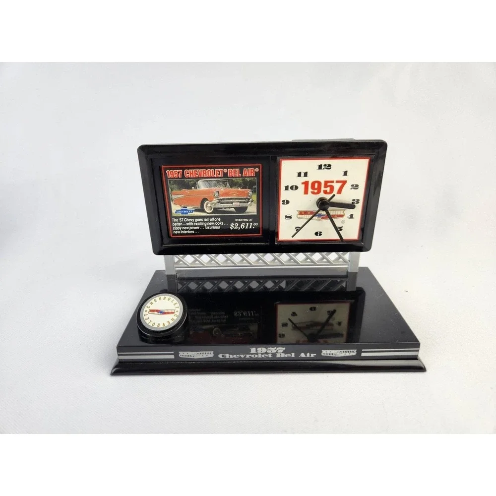 Vintage 1957 Chevrolet Bel Air Desk Clock Dealership Car Advertisement Display